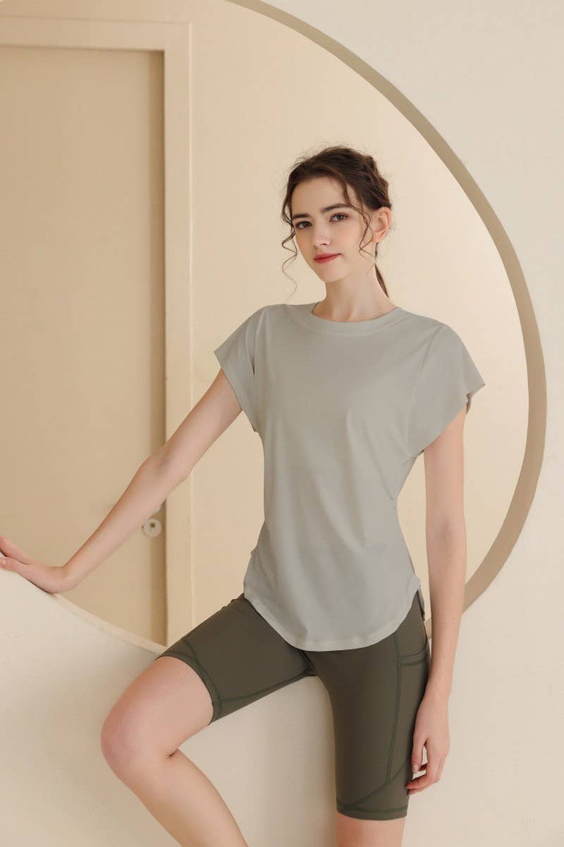 CWTSTS0394_ROUND NECK SHORT SLEEVE FITNESS YOGA TOP
