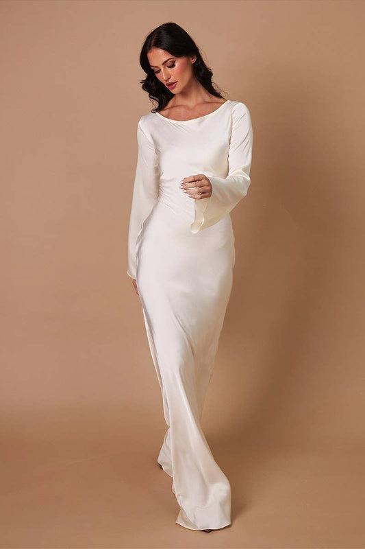 CWDMD5245_SIMPLE LONG SLEEVE FISHTAIL BODYCON DRESS