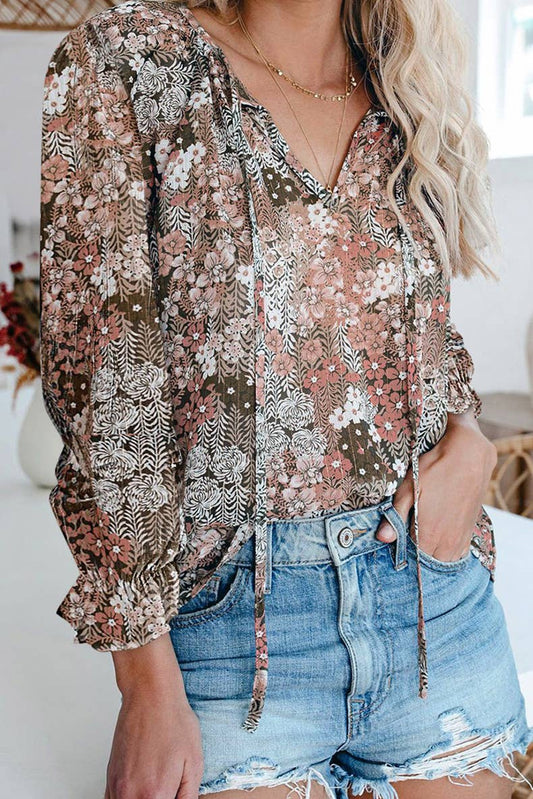 Floral printed V-neck shirt
