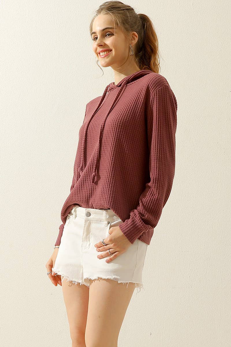 CWOHOL444_HOODED WAFFLE KNIT SWEATER TOP LOUNGE WEAR