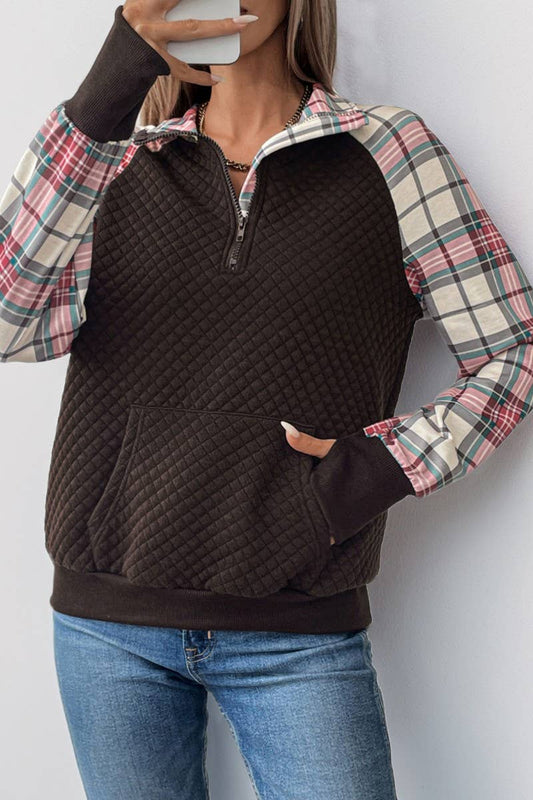 CWTBLL3715_RETRO PLAID STITCHING RETRO PULLOVER SWEATSHIRT