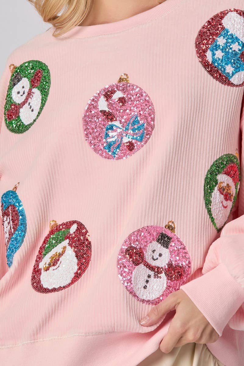 CWTBLL01273_CHRISTMAS EGG SEQUIN LOOSE PULLOVER SWEATSHIRT