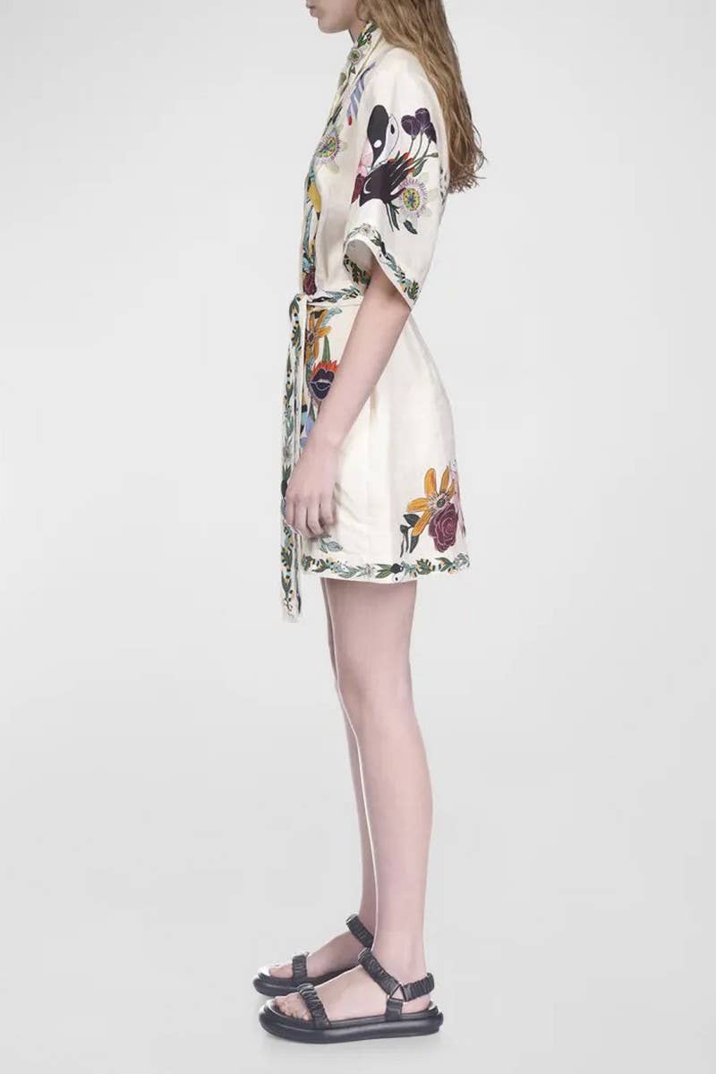 CWSS1241_FLORAL PRINT TIE SHORT SLEEVE CASUAL DRESS