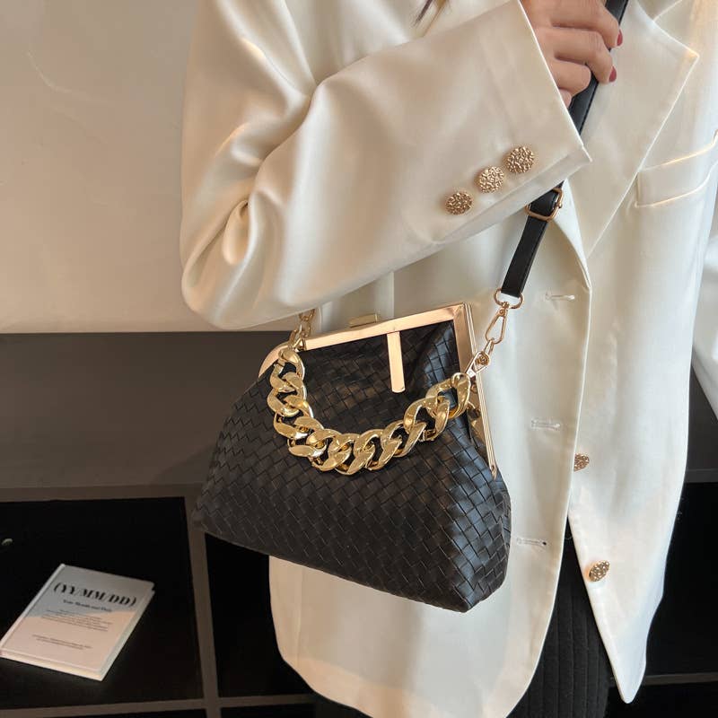 Irregular candy-colored metal chain handbag