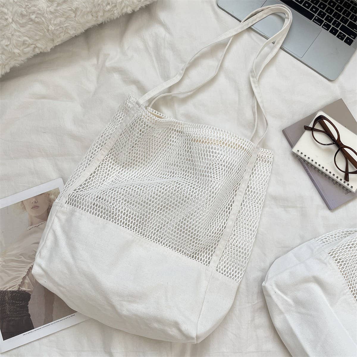 CWAB5806_SOLID COLOR HOLLOW LARGE CAPACITY MESH BEACH BAG