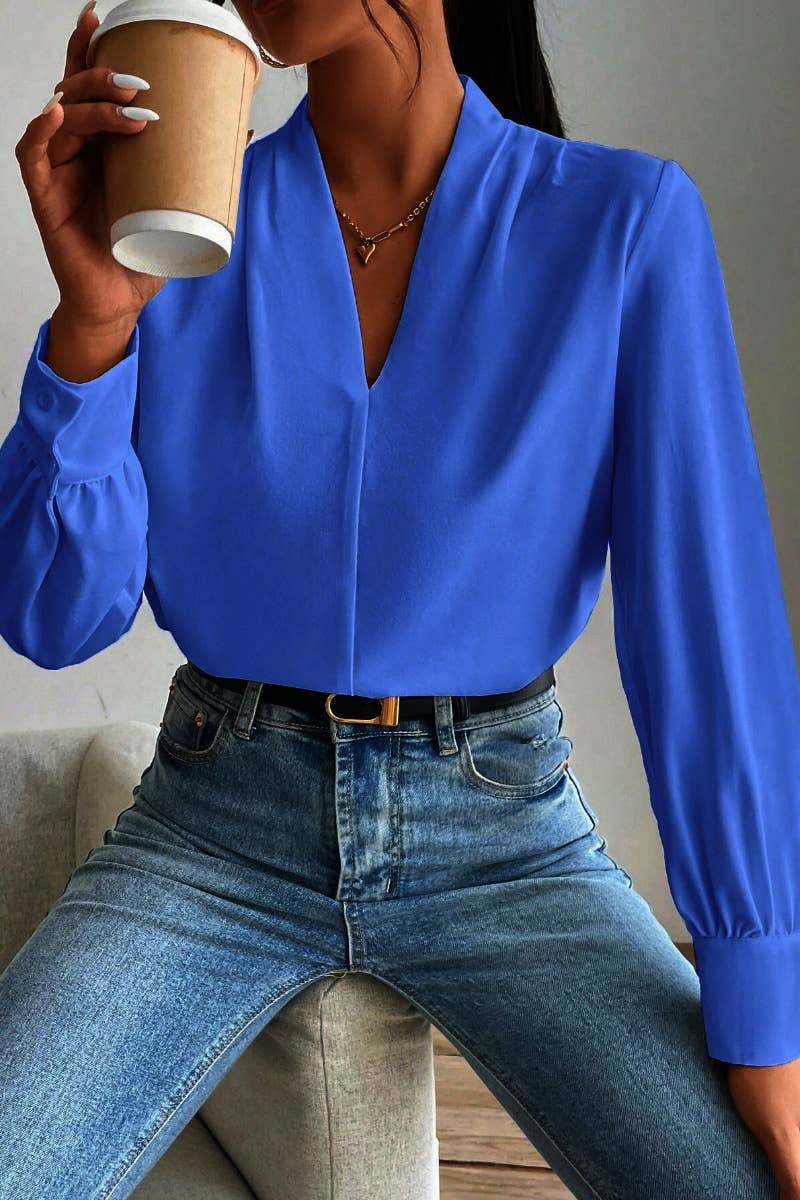 CWTBLL2547_FALL DESIGN SENSE V-NECK LONG SLEEVE TOP