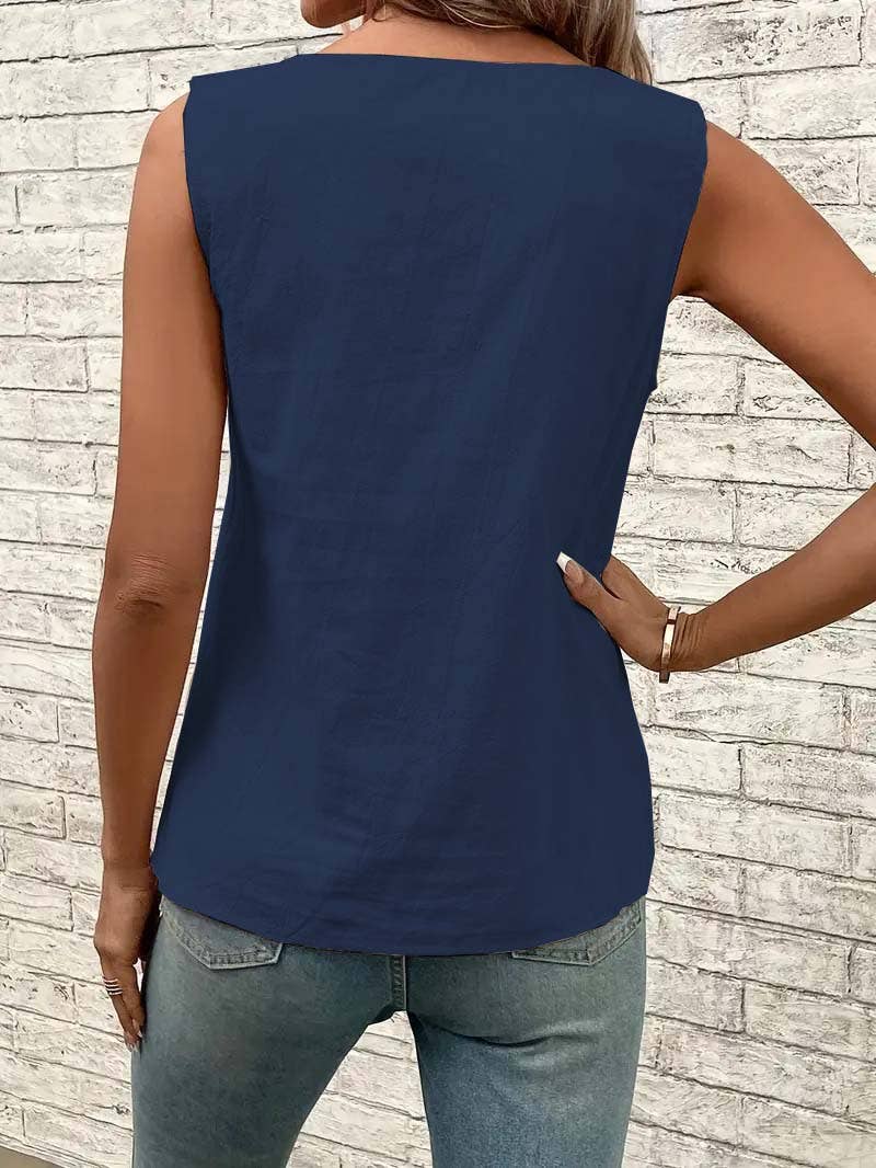Casual slanted neck sleeveless pullover T-shirt