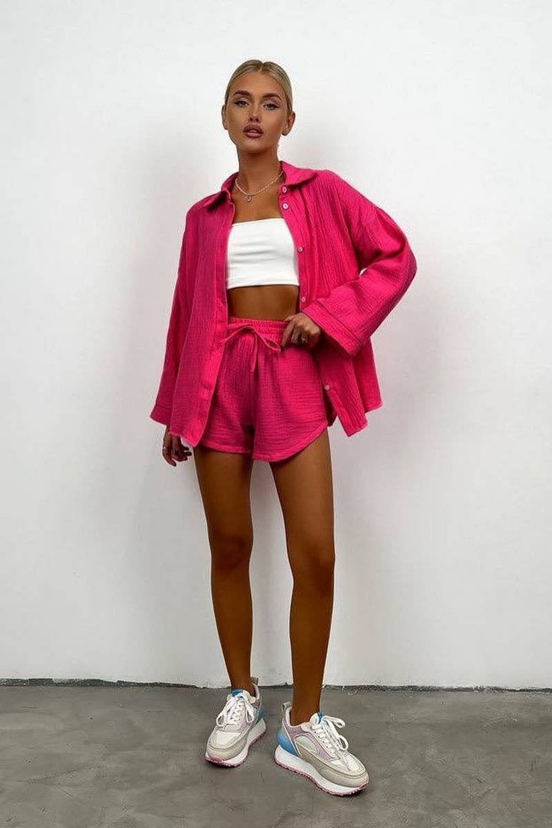 CWSTB1352_LONG-SLEEVED COMMUTER SHIRT AND SHORTS SET