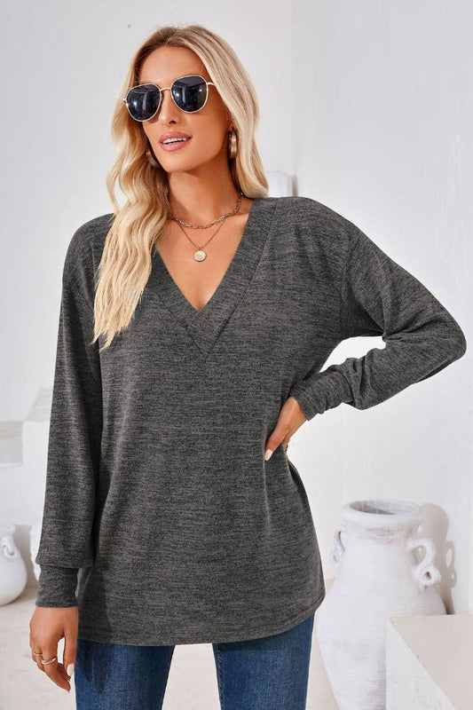 CWTBLL2685_AUTUMN V-NECK LONG SLEEVE SOLID COLOR TOP