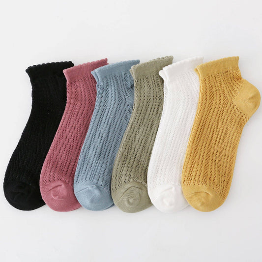 Solid Color Mesh Breathable Womens Ankle Socks_CWMS053