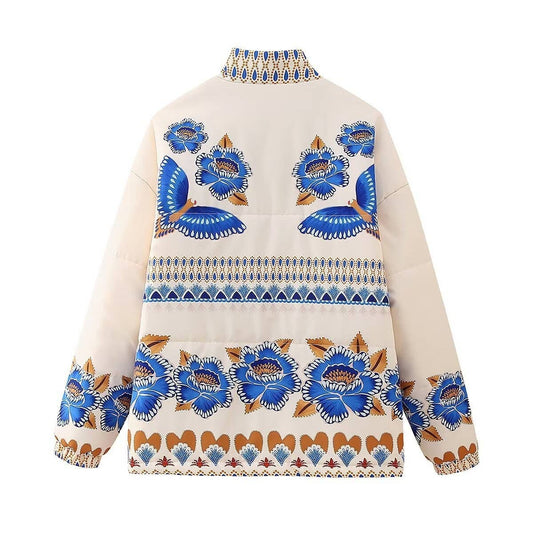 BLUE FLOWER PRINT ZIP-UP QUILTED JACKET_CWOJA1558