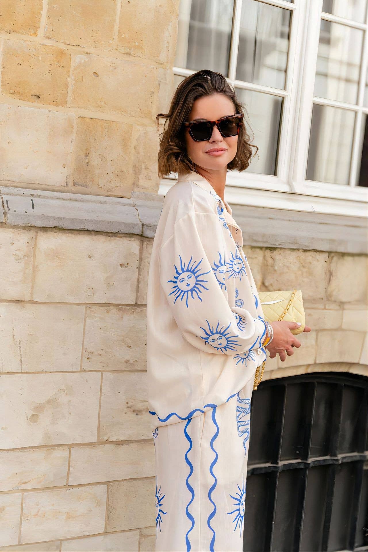 Fashionable printed macaron long sleeve shirt set