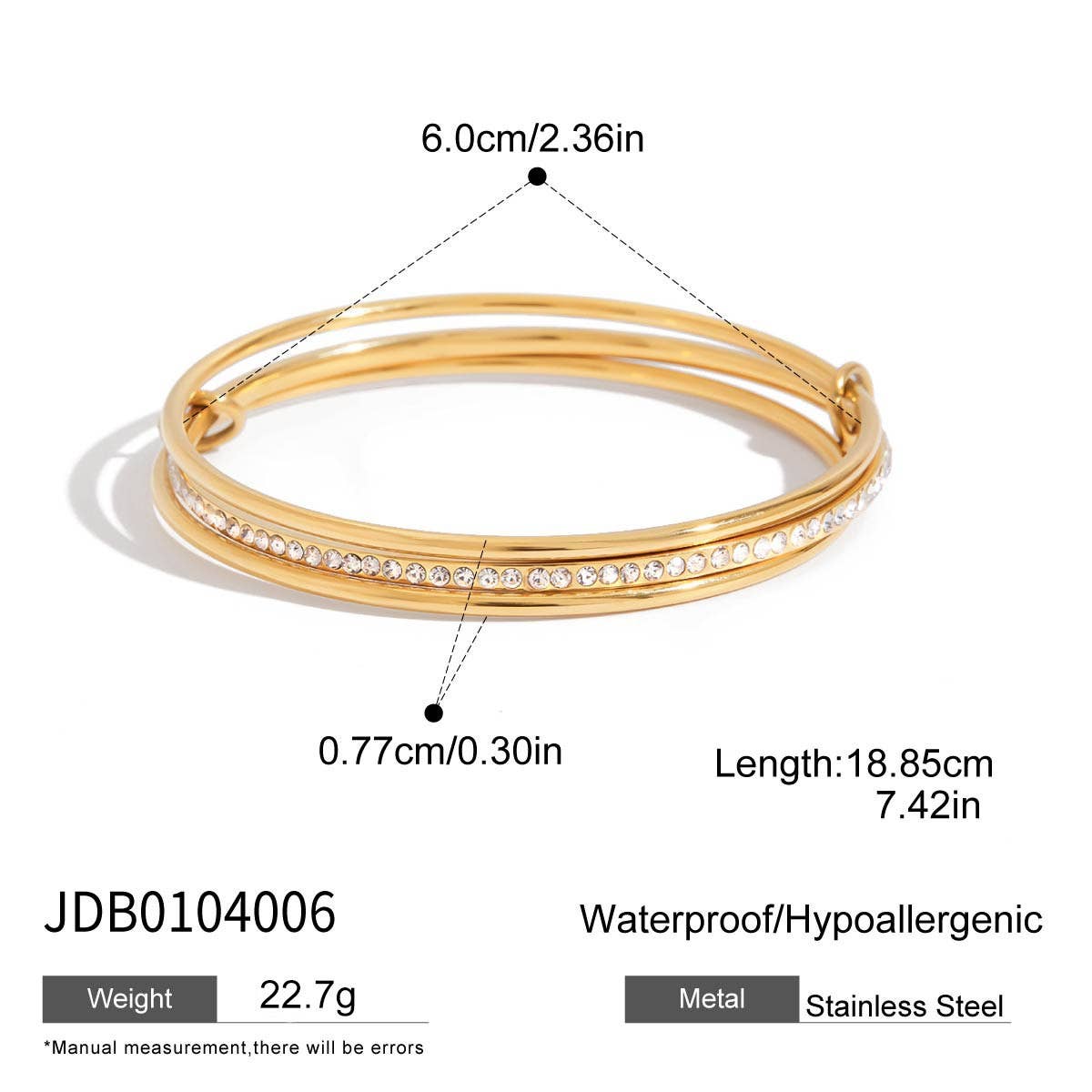 Luxury 18K Gold Multi-Layer Zircon Titanium Cuff