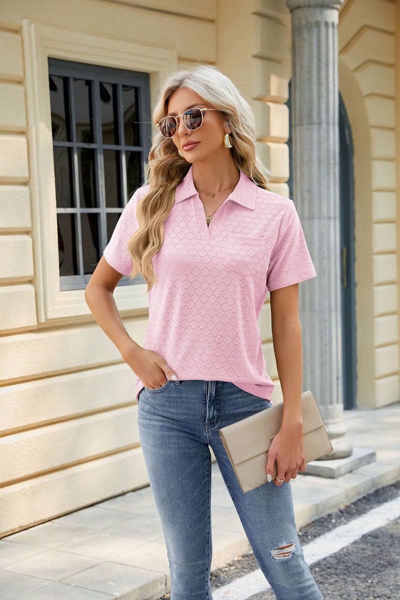 CWTTS0817_V-Neck Short Sleeve Knit Top