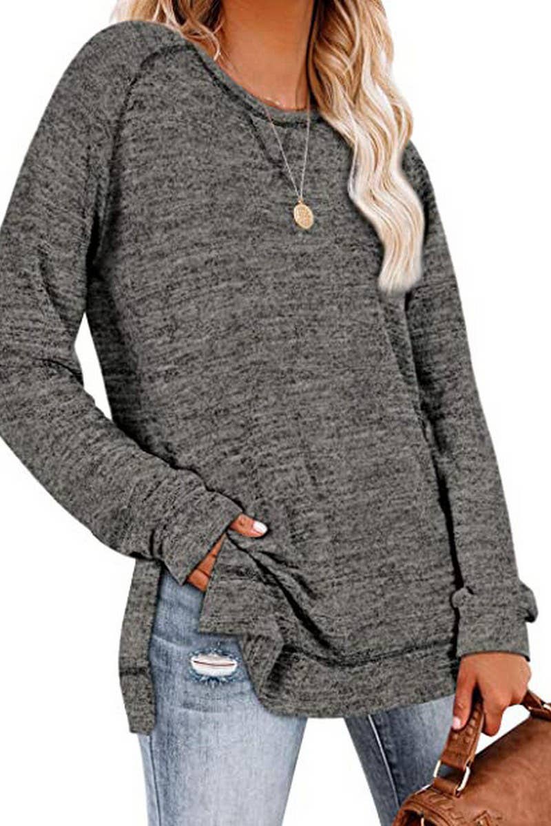 CWTTL1652_Round neck Long Sleeve Pullover Top