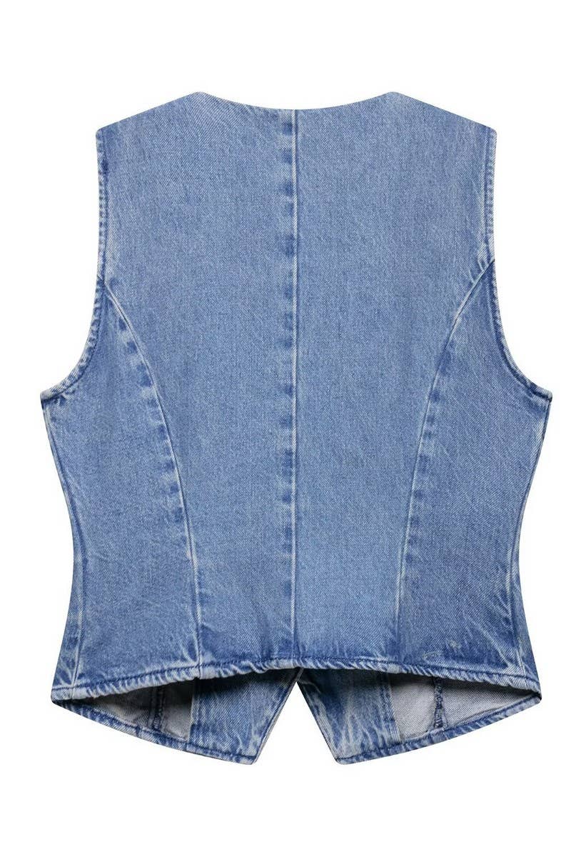 CWSBSSL0145_FASHION DENIM VEST + STRAIGHT PANTS SET