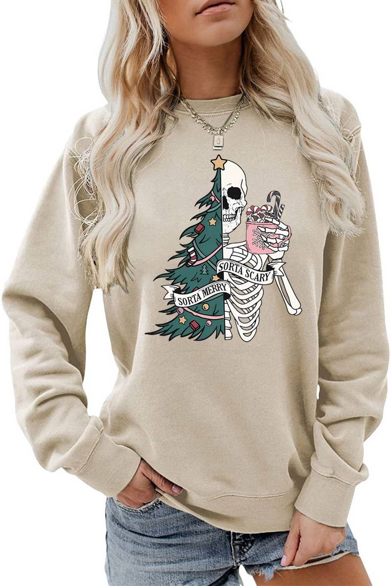 CWTBLL01328_PRINTED LOOSE PULLOVER CHRISTMAS SWEATSHIRT