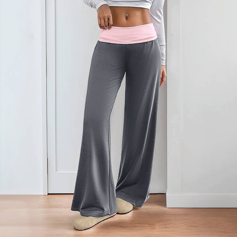 Casual color-blocking wide-leg pants