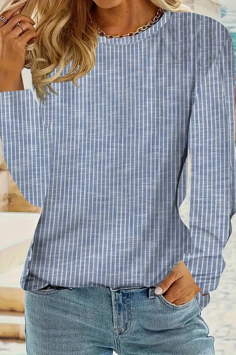 CWTBLL01163_STRIPED PRINT LONG SLEEVE CREWNECK TEE