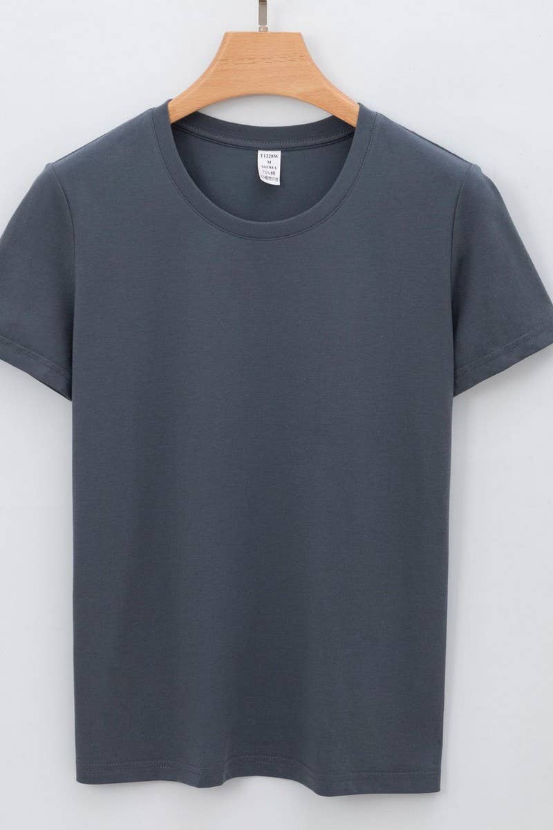 CWTTS1039_SOLID COLOR CASUAL ROUND NECK WOMEN T-SHIRT