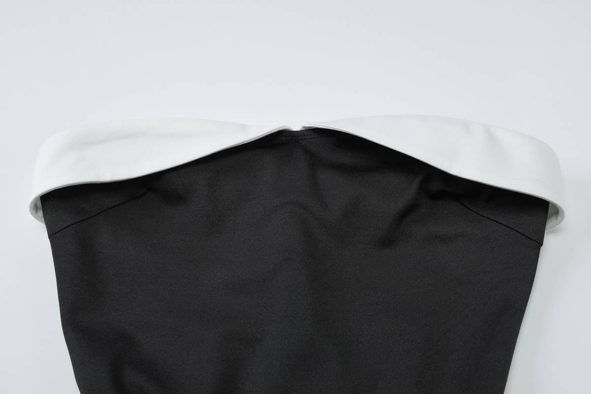 Contrasting color cinched waist strapless dress