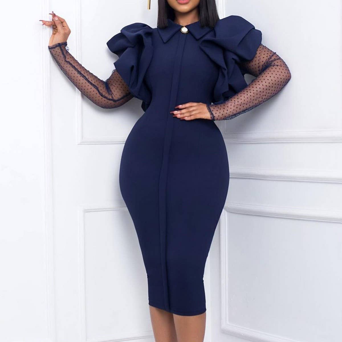 MESH AND PLEATED COMMUTER PLUS SIZE DRESS