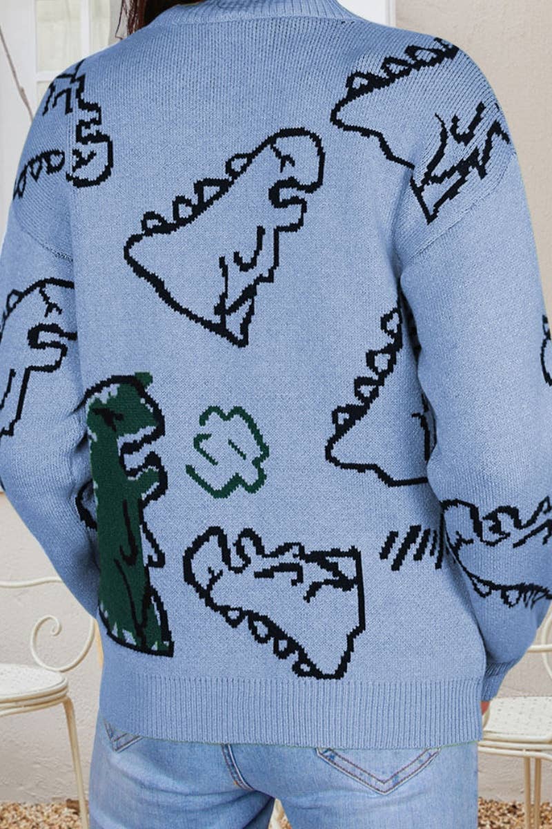 CWOSWL5171_WINTER KNITTED DINOSAUR LONG-SLEEVED SWEATER
