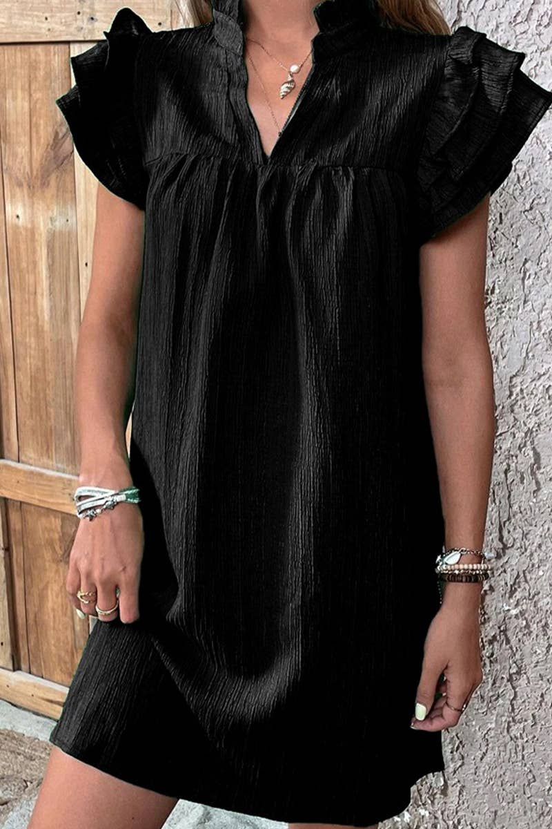 CWDSD7513_NEW SUMMER FASHION V-NECK LOTUS SLEEVE DRESS