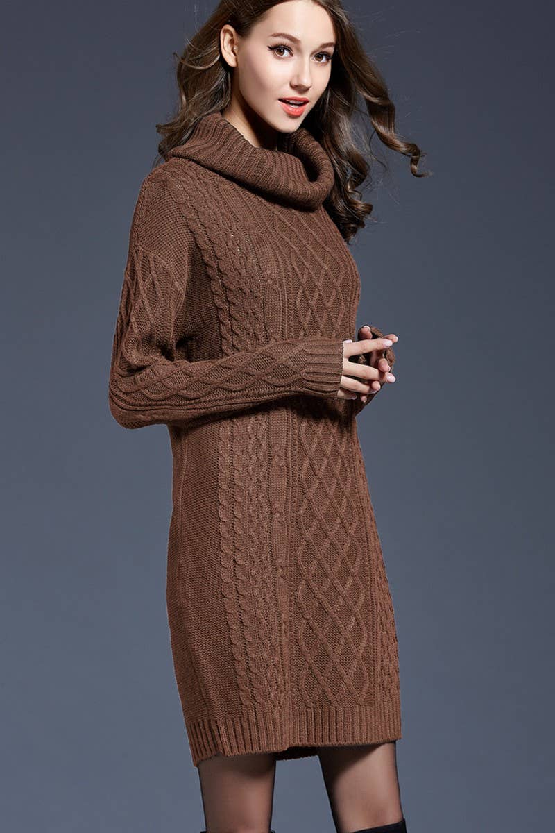 CWDSD5133_LONG TURTLENECK KNITTED DRESS