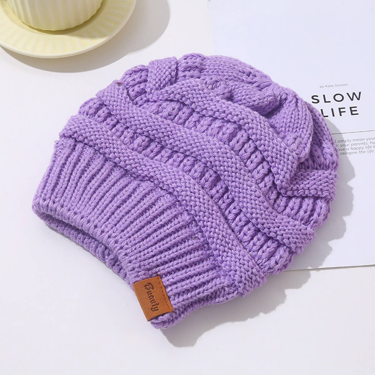 CWAH04348_CANDY COLOR KNIT BEANIE HAT WITH EAR HOLE