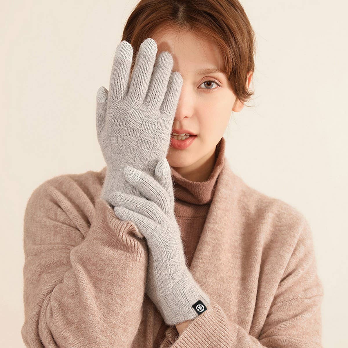 WINTER WOOLEN CHECKERED TOUCH SCREEN GLOVES_CWAG0409