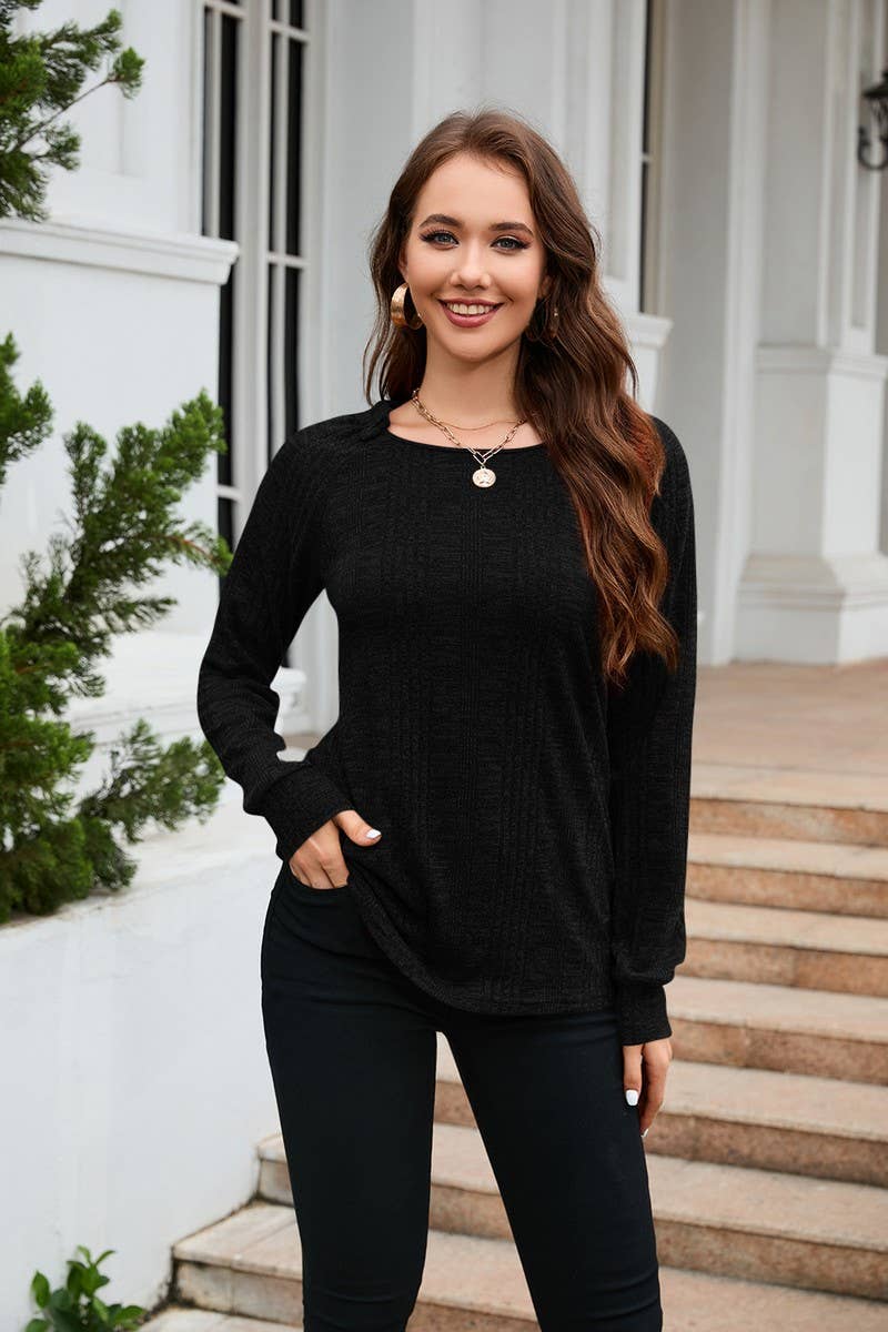 CWTBLL3653_SPRING AND AUTUMN LIGHT CASUAL ROUND NECK PULLOVE