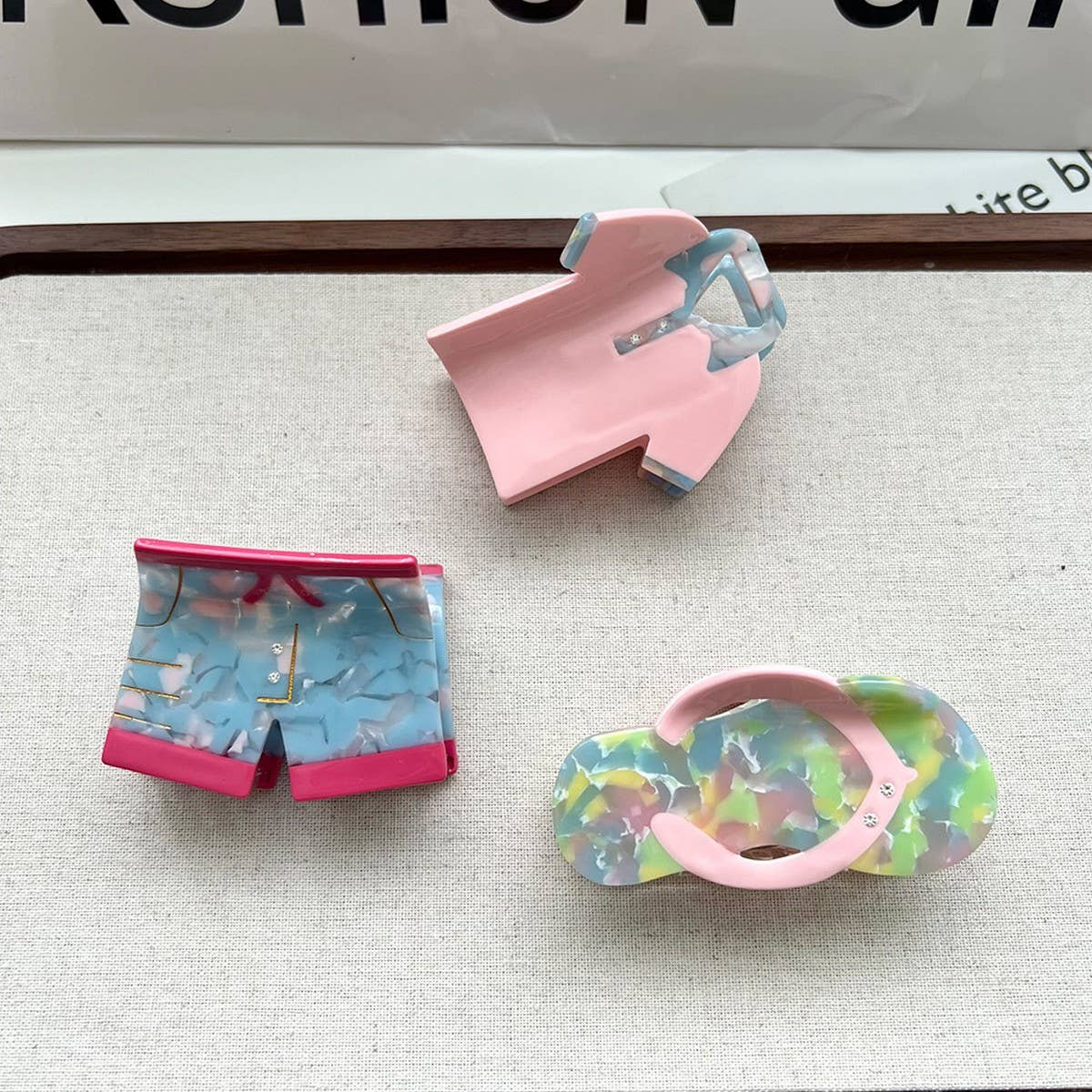 Vacation Hair Claw, Trendy Shorts & Slippers Clip