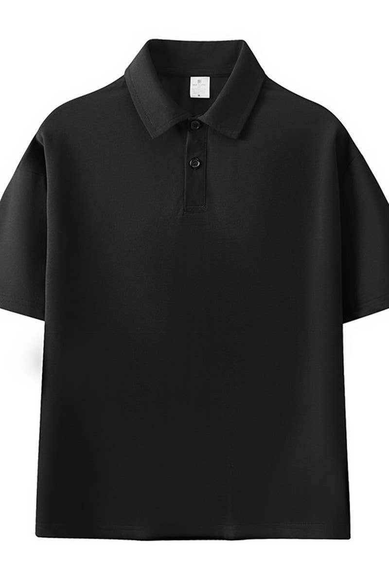CWTBLS2344_LOOSE CASUAL SOLID COLOR POLO SHIRT TOP