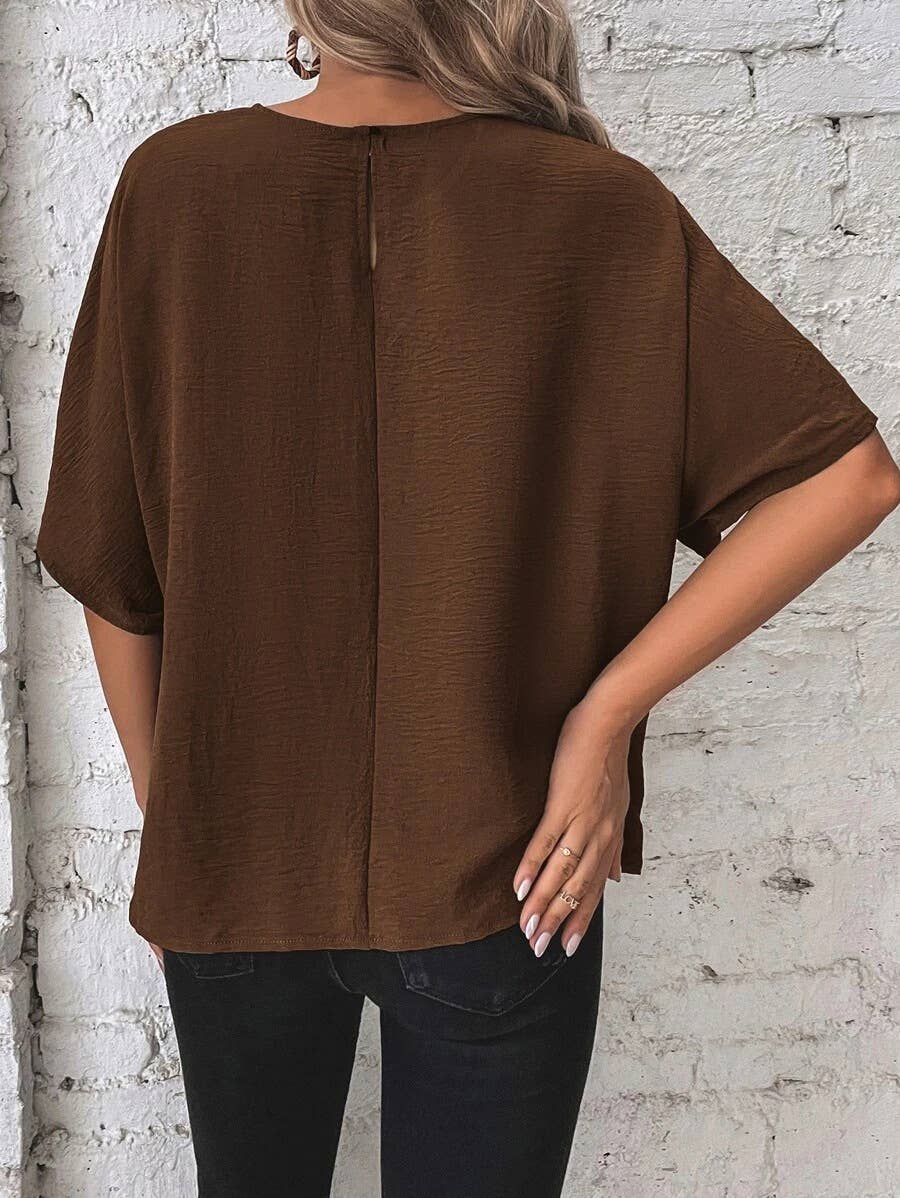 BATWING SLEEVED HEM KNOT LOOSE BLOUSE