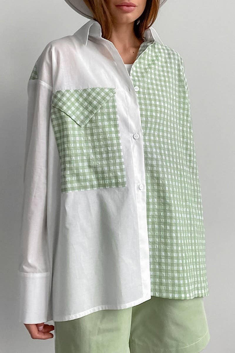 CWTBLL00614_DESIGNED PATCHWORK LONG-SLEEVED PLAID SHIRT