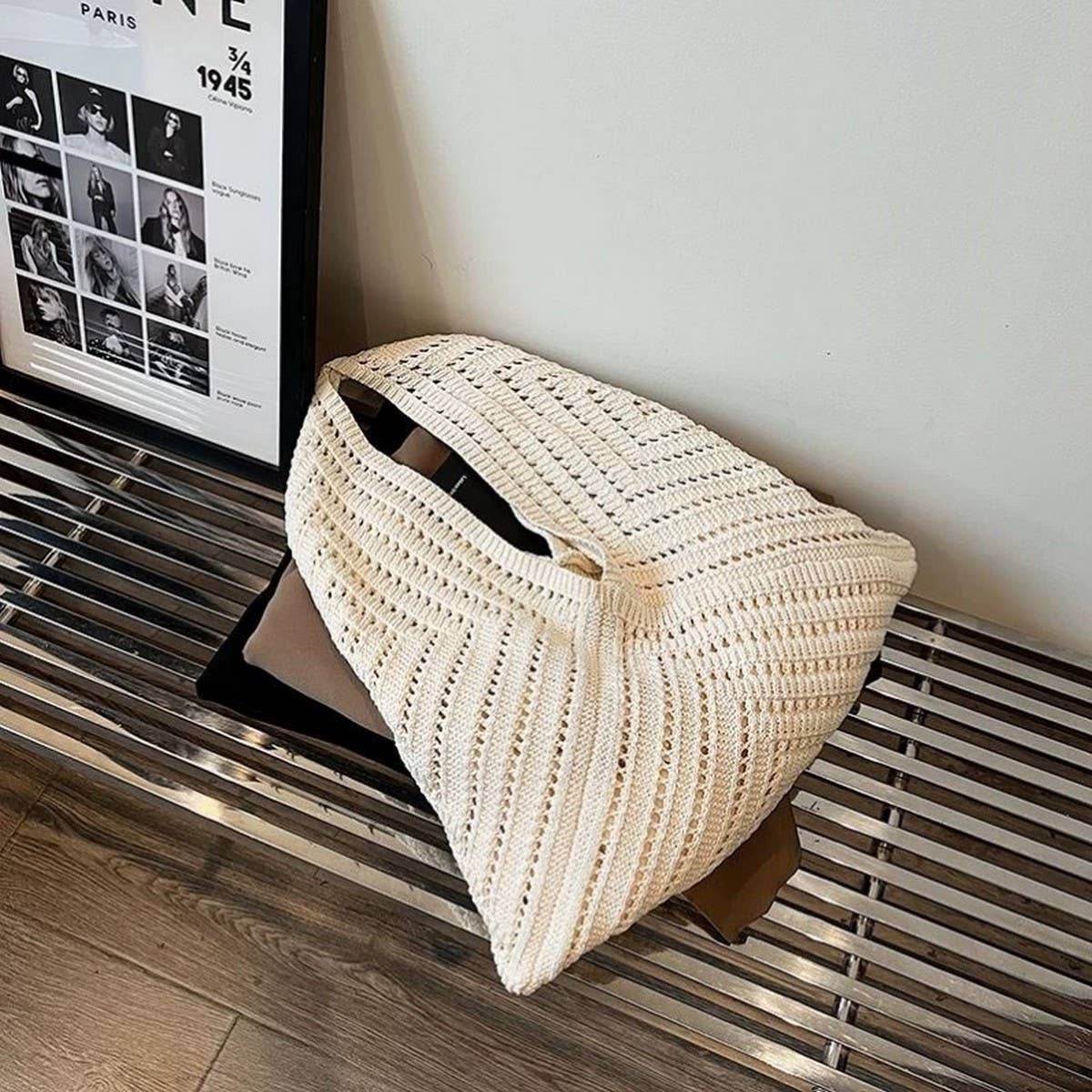 CUAB00628_2025 KOREAN CHIC CROCHET BEACH TOTE HANDMADE BAG