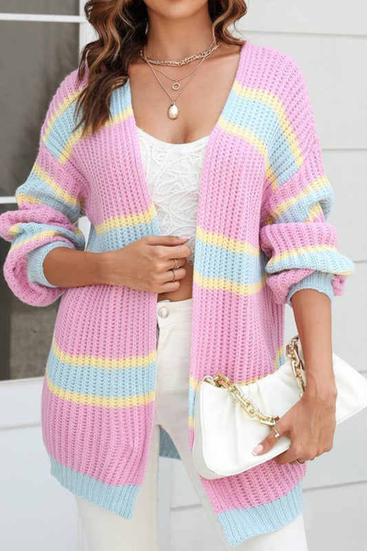 CWOSWL1672_Long Sleeve Casual Open Front Cardigan Sweater