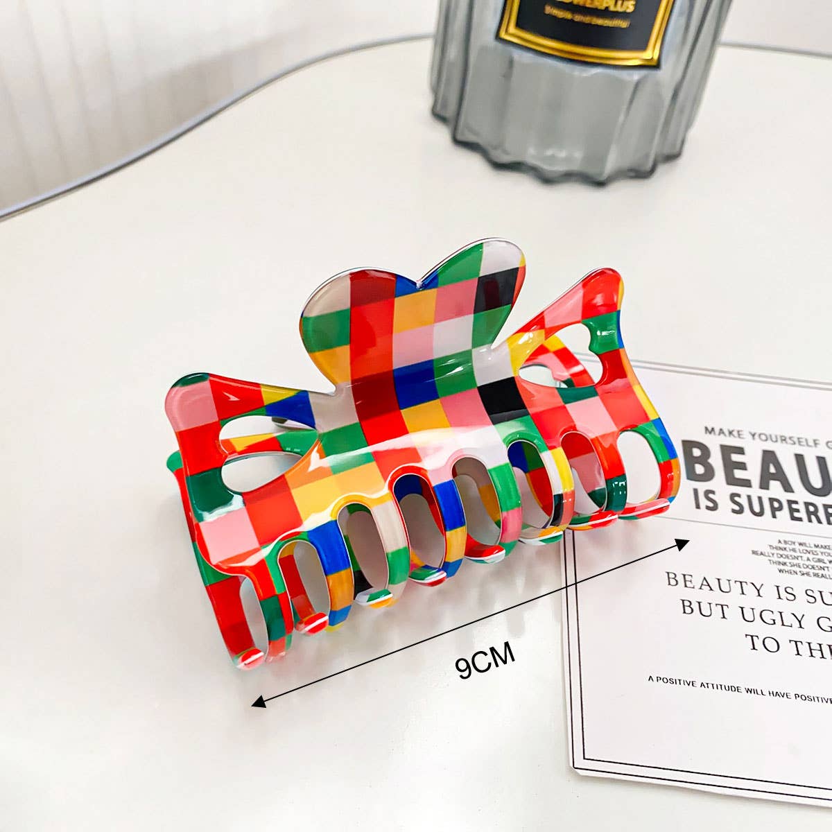 Retro Style Large Hair Claw, Color Check Print_CWAHA0402