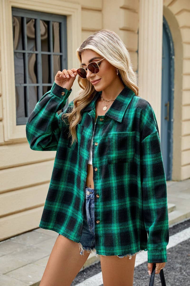 CWOCO0473_LAPEL PLAID CONTRAST LONG SLEEVE SHIRT COAT