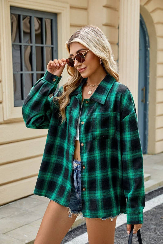 CWOCO0473_LAPEL PLAID CONTRAST LONG SLEEVE SHIRT COAT