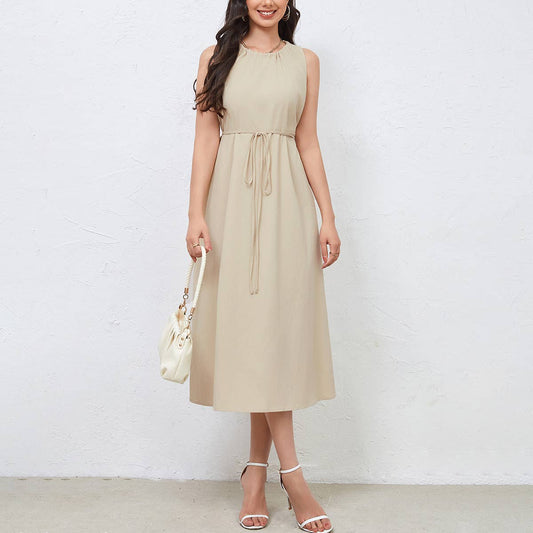 DESIGN LACE-UP SLIMMING PLEATED BACK DRESS