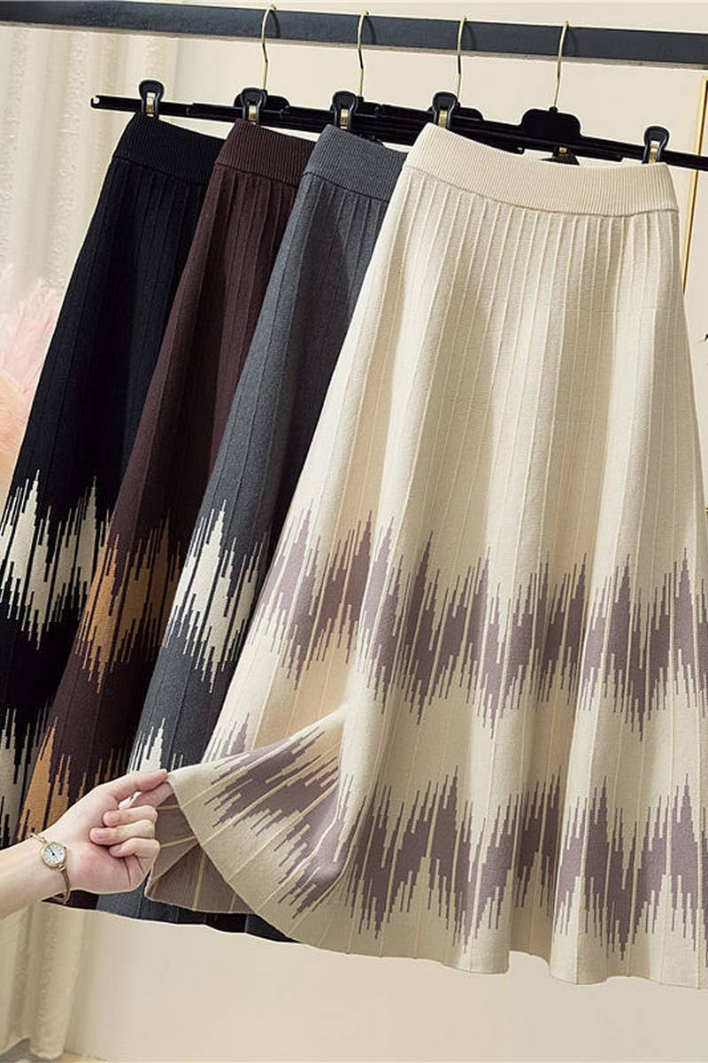 CWBLS0301_HIGH WAIST MID-LENGTH WAVY KNITTED SKIRT