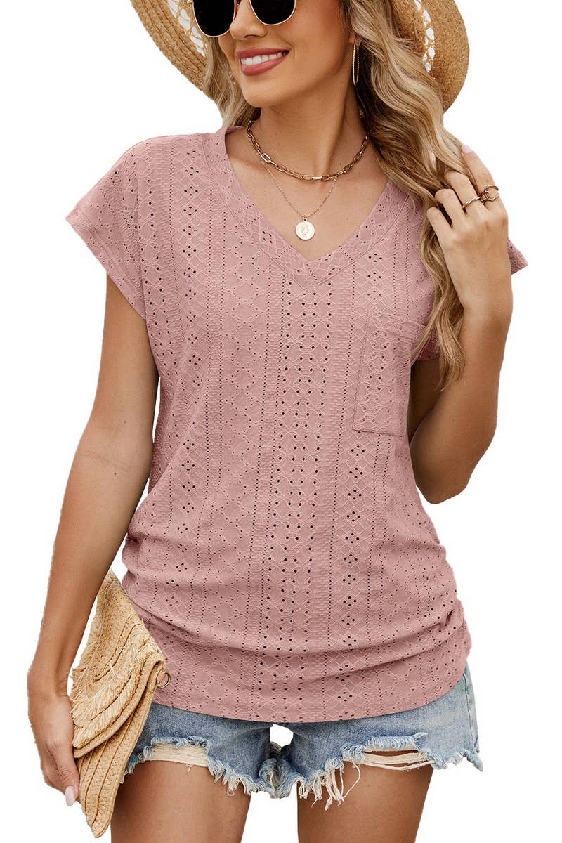 CWTTS1328_SUMMER SOLID COLOR V-NECK SHORT-SLEEVED T-SHIRT