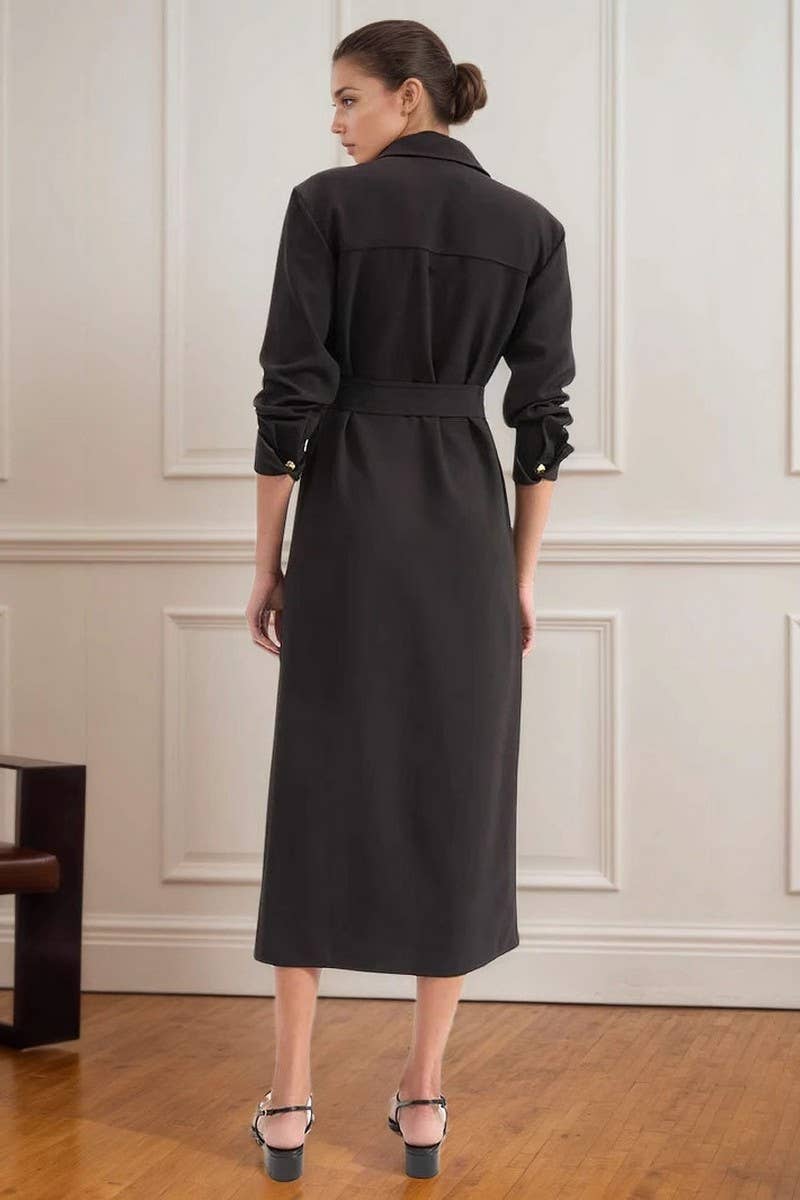 CWDMD6328_SINGLE-BREASTED METAL BUTTONED WORK SHIRT DRESS