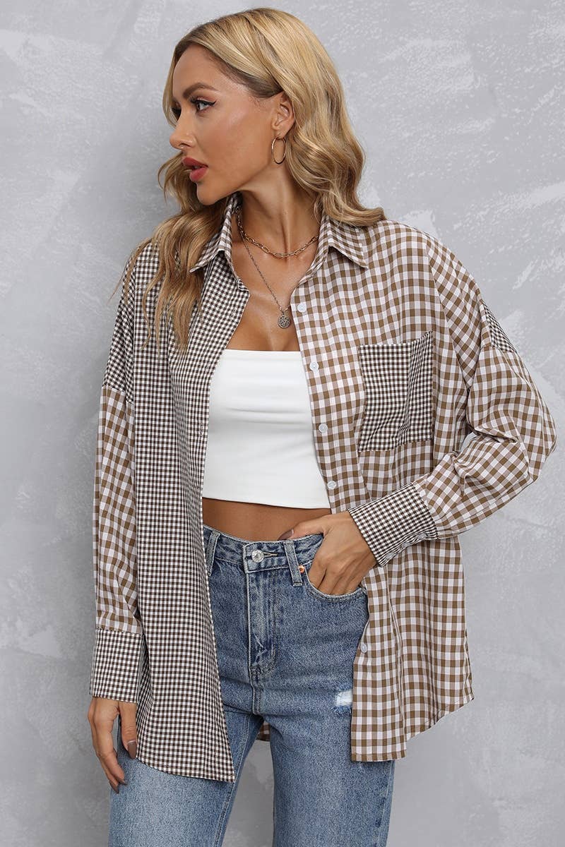 CWTSTL2078_COLOR-MATCHING PLAID LONG-SLEEVED SHIRT