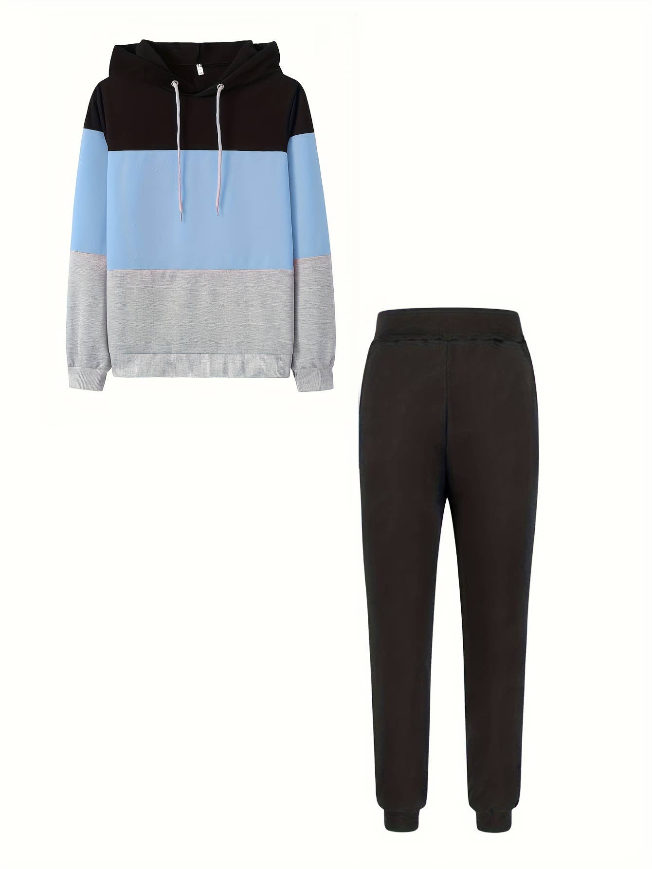 CASUAL COLOR MATCHING HOODIE AND HOODIE PANT SUIT