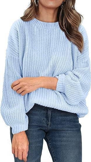 CREW-NECK FLARED CUFF JUMPER LOOSE SWEATER