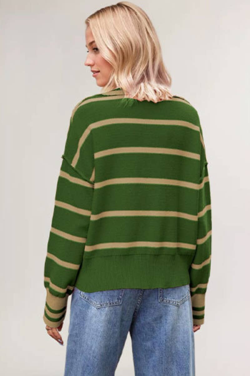 CWOSWL6738_LONG-SLEEVED V-NECK SWEATER WITH LOOSE STRIPES