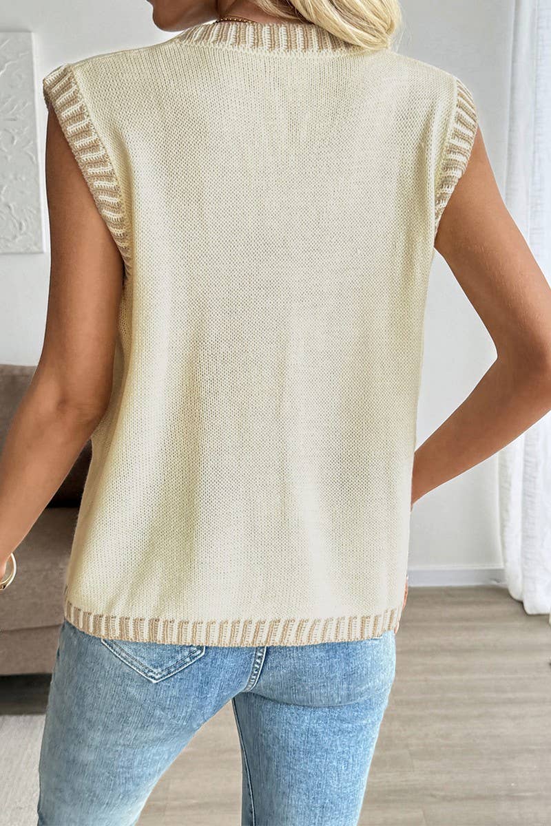 CWOV0782_COLORBLOCK SLEEVELESS KNIT CARDIGAN VEST